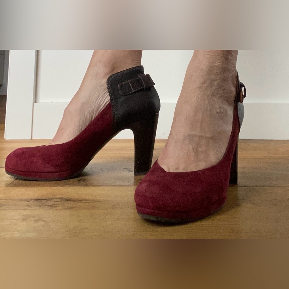 Chie Mihara suede platform pumps with leather detail